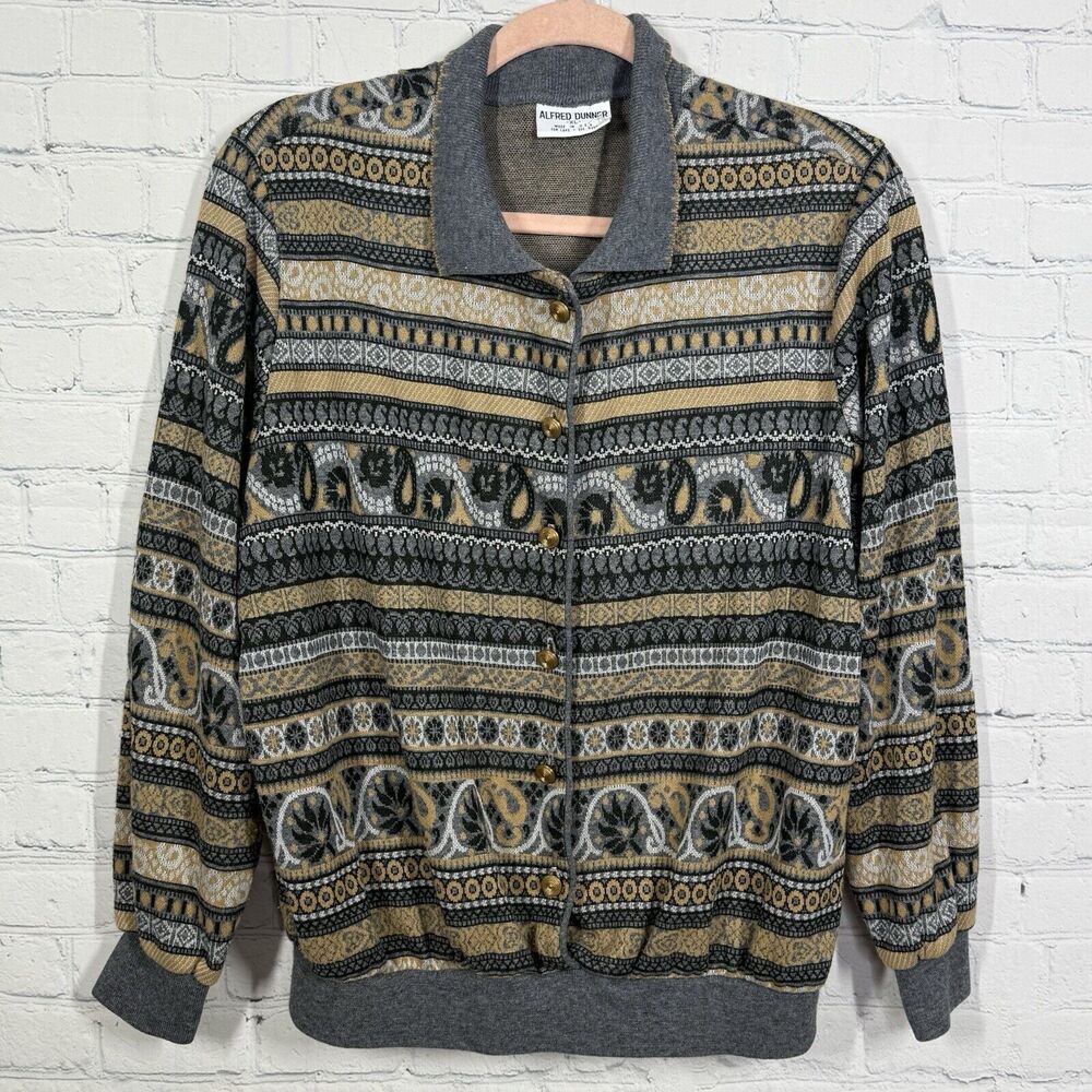 Alfred Dunner Cardigan Women XL Multicolor Geometric Abstract Academia Sweater